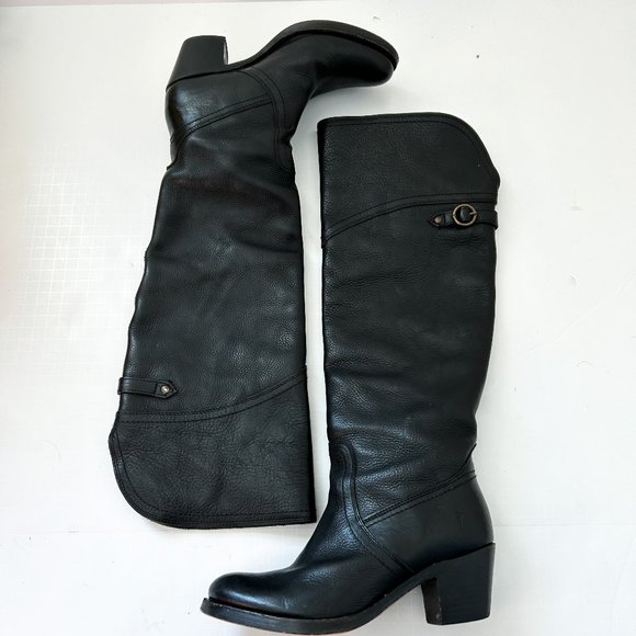 Frye Shoes - FRYE Black Jane Tall Cuff Block Heel Leather Boots Size 6.5